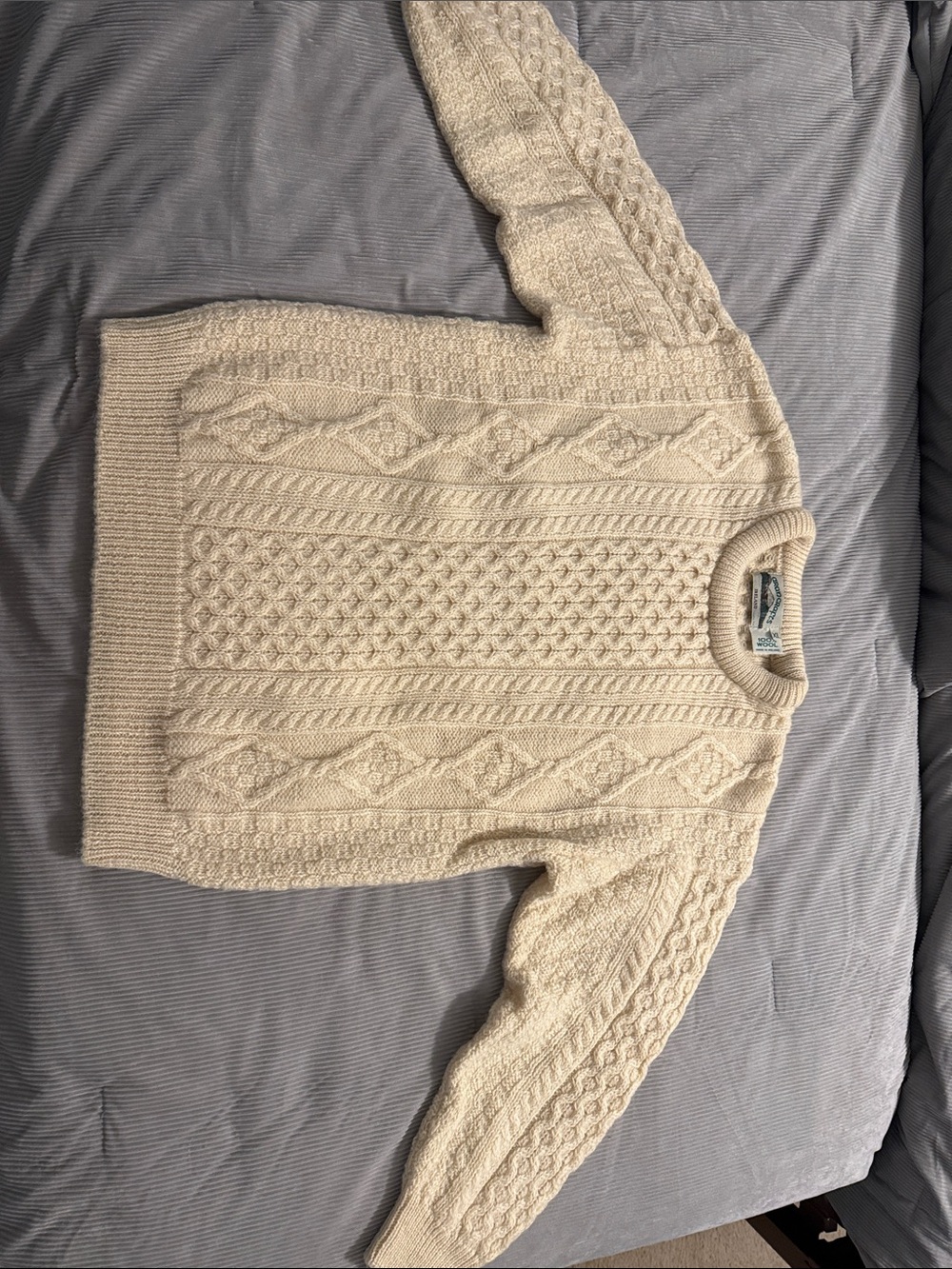 Aran Crafts Ivory Cable-Knit Crewneck Sweater